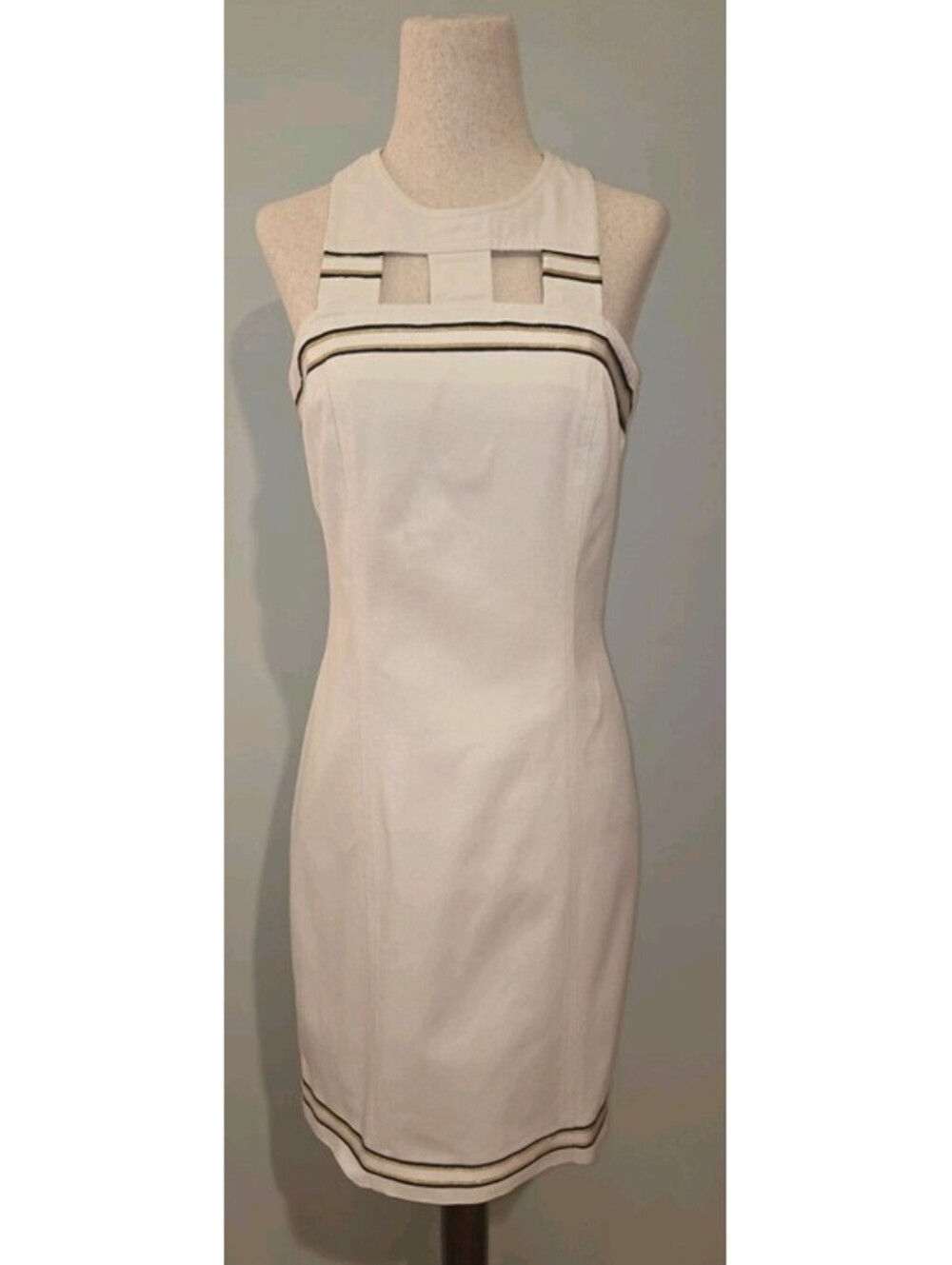 Linda Segal White Denim Sailor Dress Stretch Tube Dress Bodycon Nautical Resort